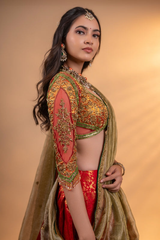 KANJEEVARAM BRIDAL HALF SAREE IN RED