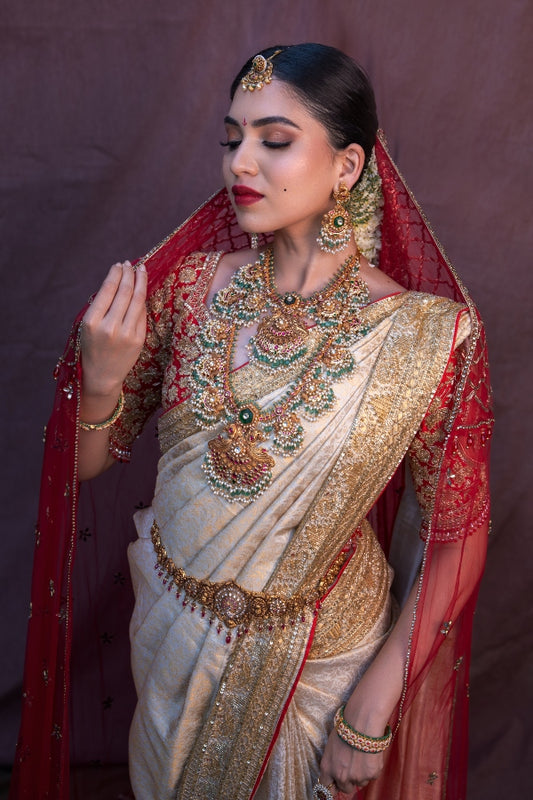 BRIDAL PEARL WHITE MUHURTAM SAREE