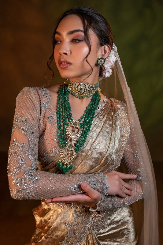 BRIDAL KANCHEEVARAM SAREE IN ROSE GOLD AND SILVER