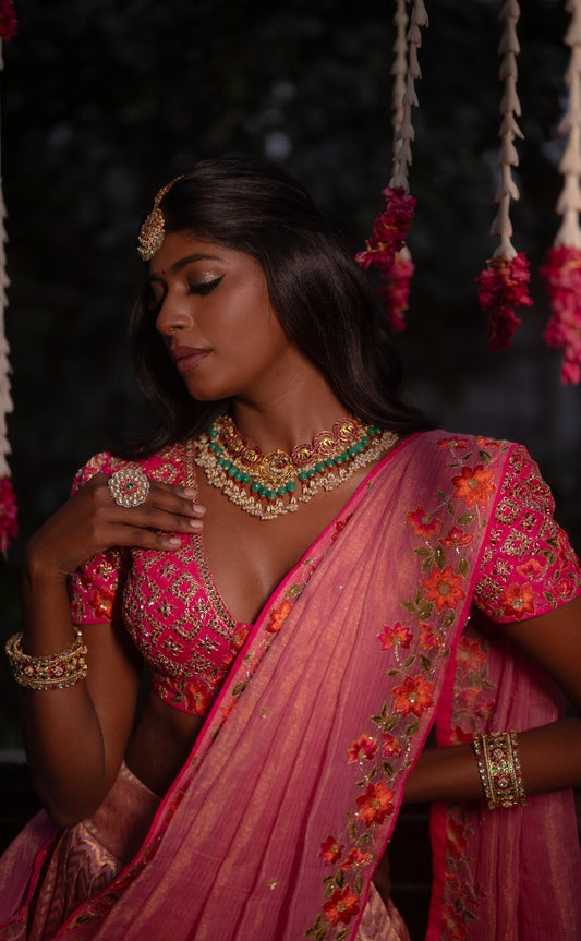 BRIDAL KANJEEVARAM HALF SAREE IN HOT PINK