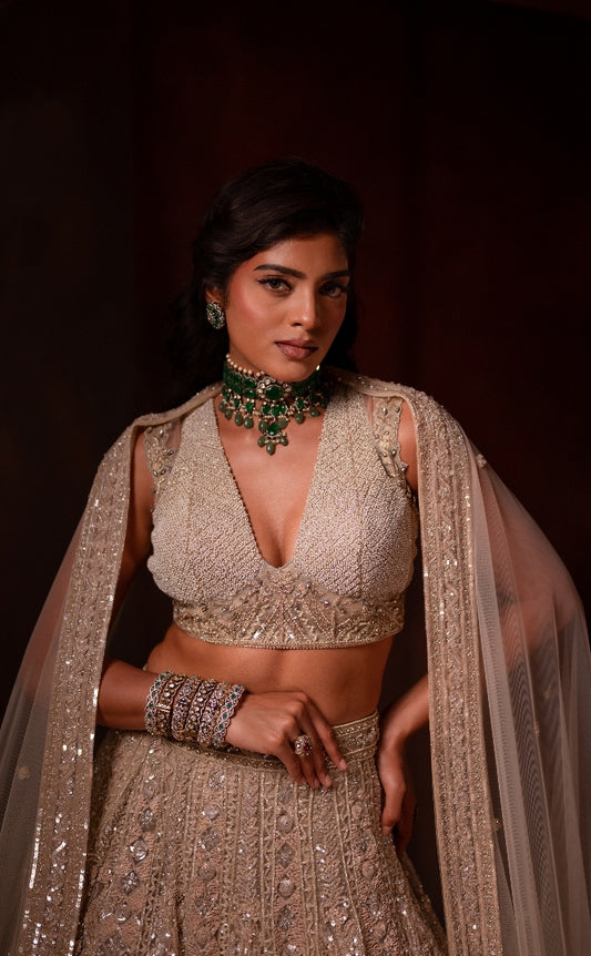 Ivory Tulle Lehenga | Bridal wear for Reception/ Wedding / Cocktail by STUDIO149, Chennai