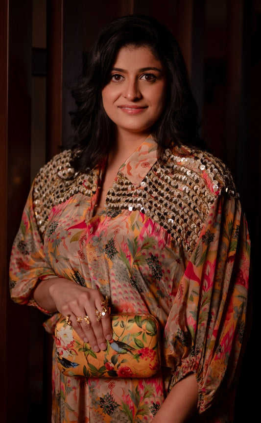 DESIGNER PRINTED DRESS IN YELLOW