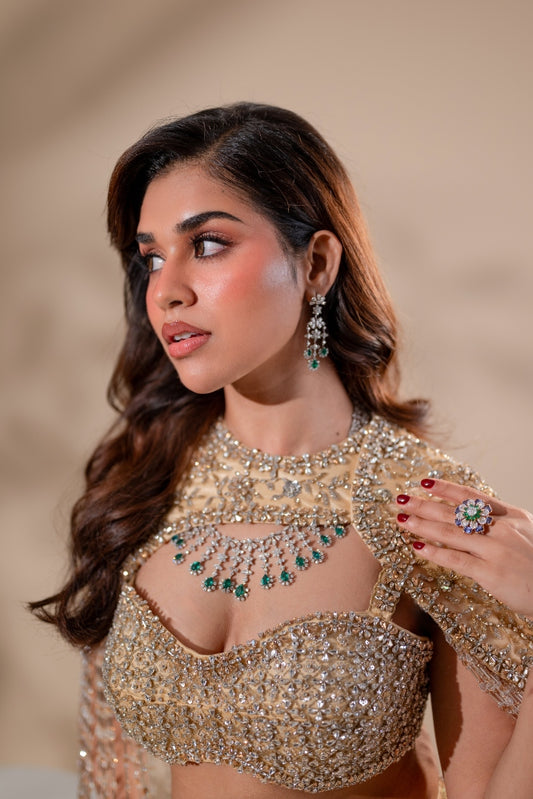 Fit & flare lehenga in Light Gold | Reception / Bridal wear by Studio149, Chennai