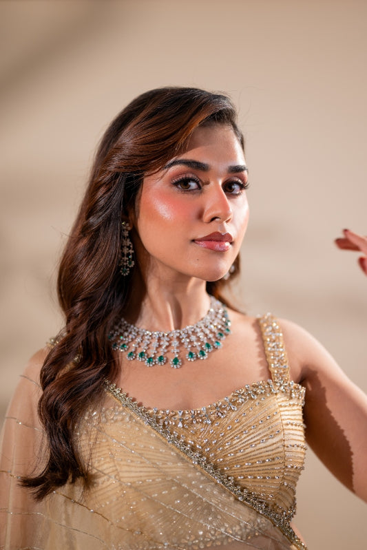 Light Gold Fit & Flare Lehenga | Reception / Bridal wear by Studio149, Chennai