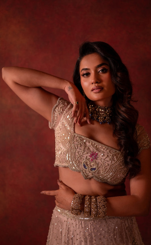 Onion Pink Tulle Embroidered Lehenga| Bridal wear for Reception/ Wedding / Cocktail by STUDIO149, Chennai