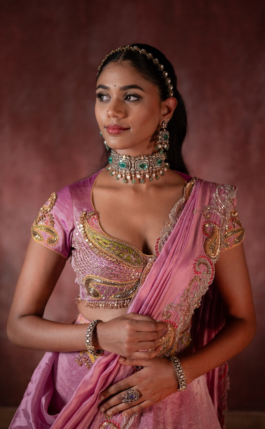 Mauve Chanderi Lehenga | Bridal wear for Wedding/ Sangeet and Reception soirees  by Studio149, Chennai