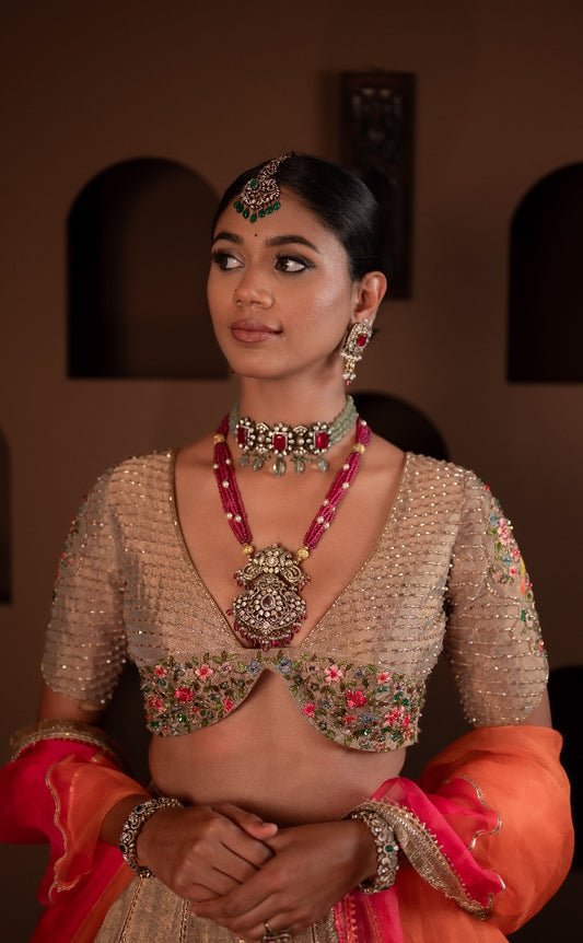 Gold Chanderi Tissue Patchwork Lehenga | Bridal wear for Haldi/ Mehendi/ Wedding/  Festive events  by STUDIO149, Chennai