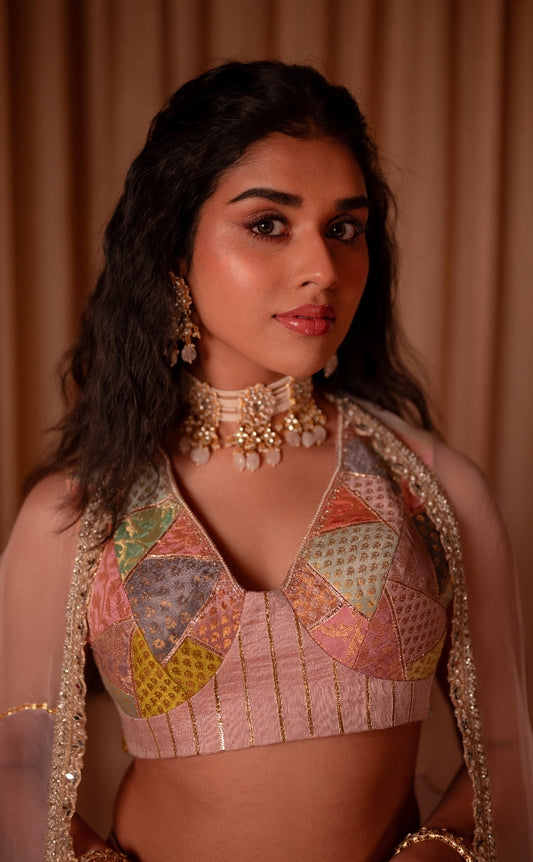 Brocade Patchwork Rawsilk Lehenga | Bridal wear for Haldi/ Mehendi and Sangeet by STUDIO149, Chennai