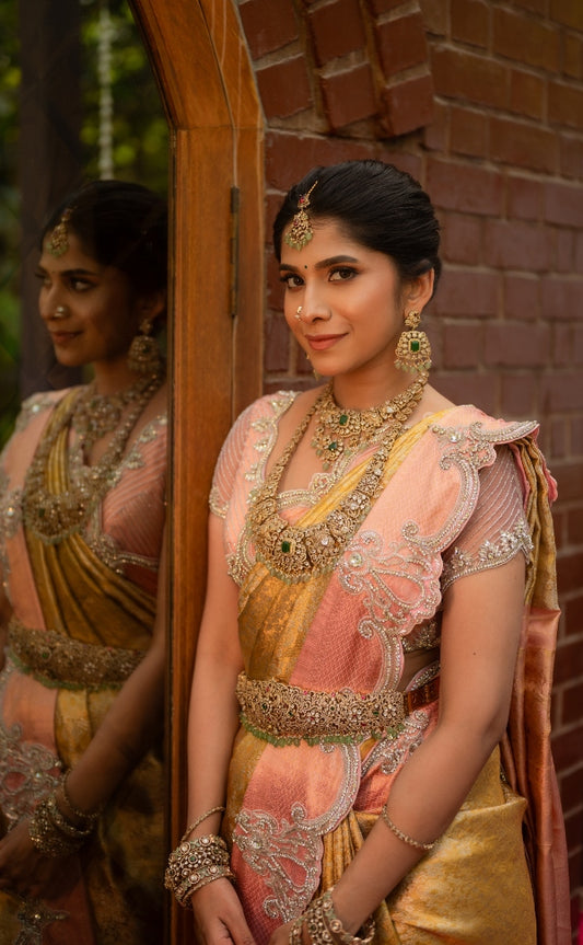 BRIDAL MUHURTAM SAREE IN PINK AND GOLD