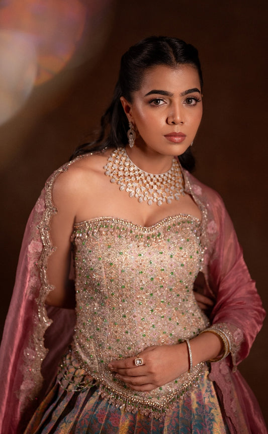 Pastel Corset Bridal Kanjivaram Half Saree  | Bridal & Engagement Wear by Studio 149, Chennai