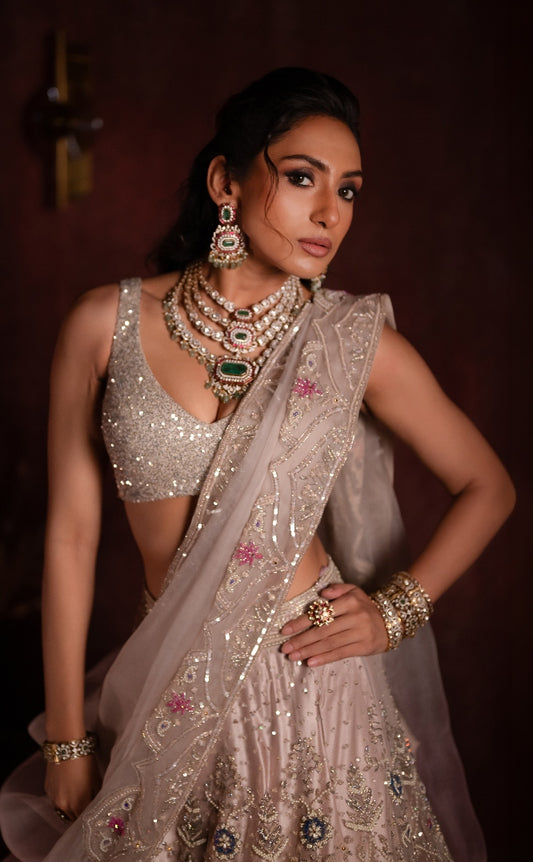 Onion pink Tulle lehanga | Bridal wear for Wedding / Reception / Sangeet by Studio 149.