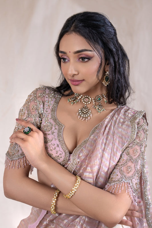 DESIGNER RAW SILK BANARAS LEHENGA IN SILVER AND LILAC