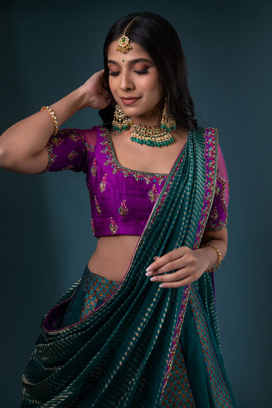 BRIDAL BANARES SILK PANELLED LEHENGA