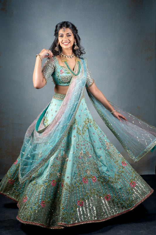 AQUA BLUE DESIGNER LEHENGA