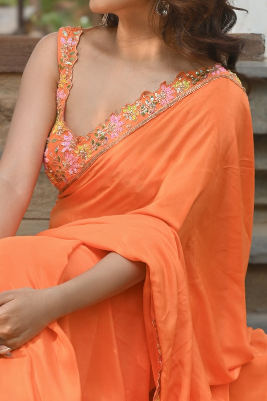 DESIGNER BRIDESMAID SAREE IN ORANGE