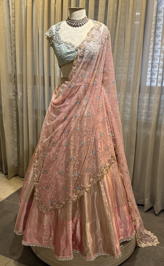 Bridal Kanjeevaram Multi- Panel Lehenga in Pink and Blue| Bridal & Engagement Wear by Studio 149, Chennai