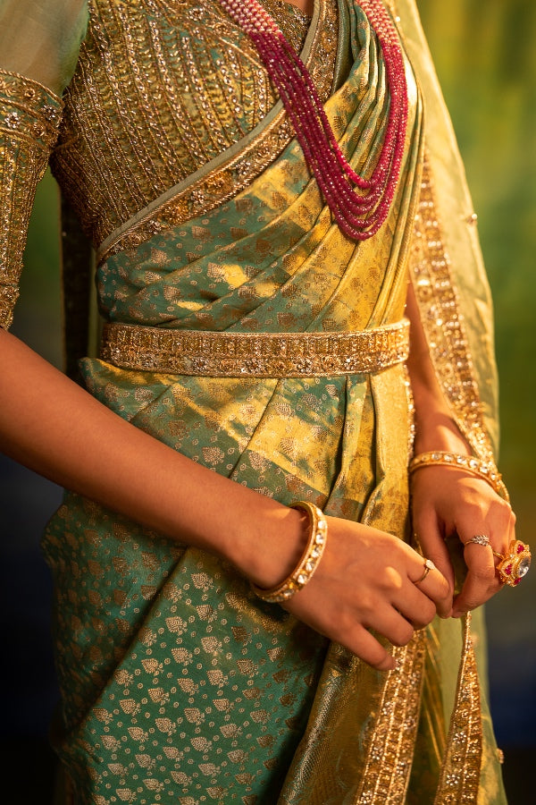 BRIDAL MUHURTAM SAREE IN PINK AND TEAL