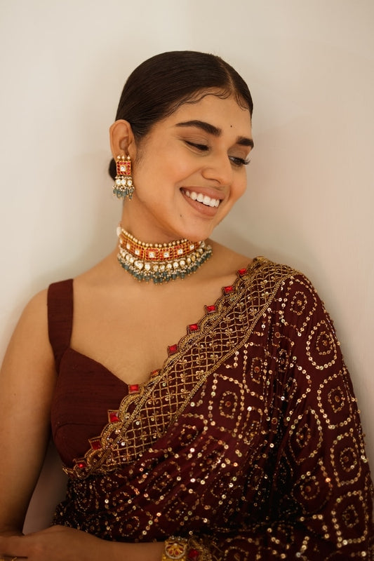BRIDAL RECEPTION SAREE IN MAROON