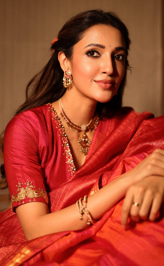 Bridal Pink Kanjivaram Half Saree  | Bridal & Engagement Wear by Studio 149, Chennai