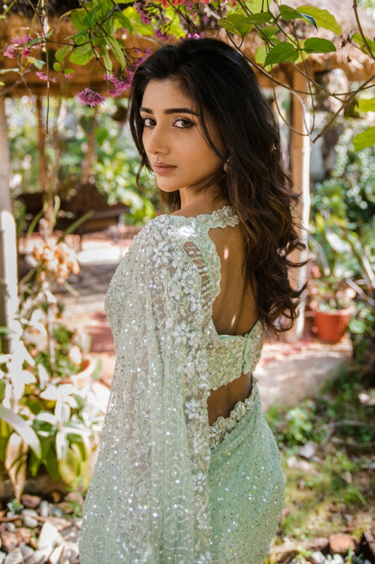 DESIGNER WEDDING BRIDAL SAREE IN MINT