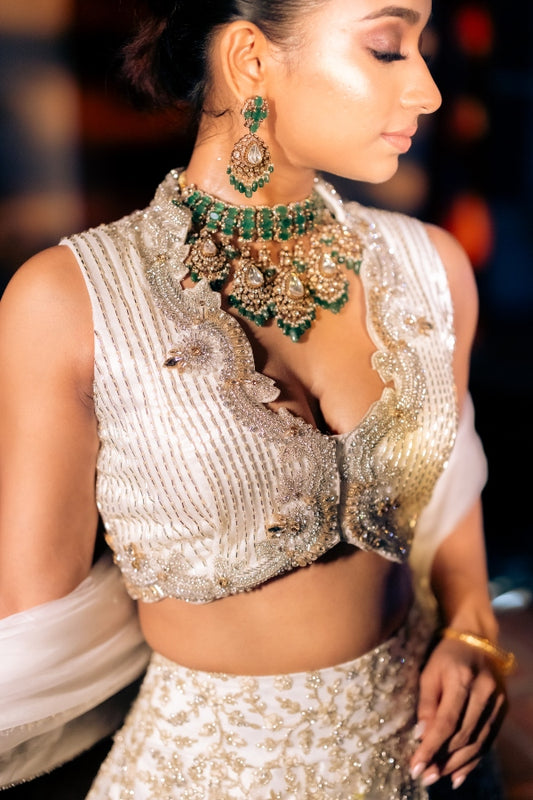 BRIDAL EMBELLISHED LEHENGA IN OFF-WHITE