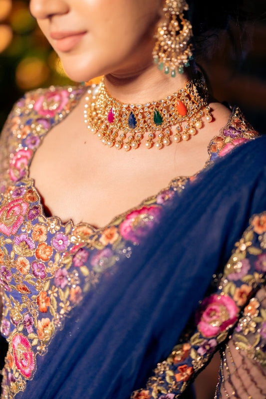 BRIDAL EMBROIDERED LEHENGA IN BLUE