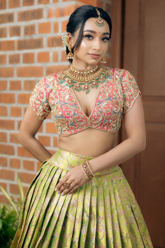 BRIDAL KANJEEVARAM HALF SAREE IN GREEN