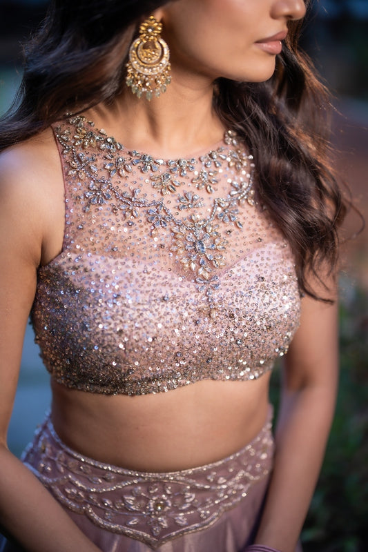 Mauve Tulle Lehenga |Bridal wear for sangeet | cocktail| wedding celebrations by Studio 149, chennai