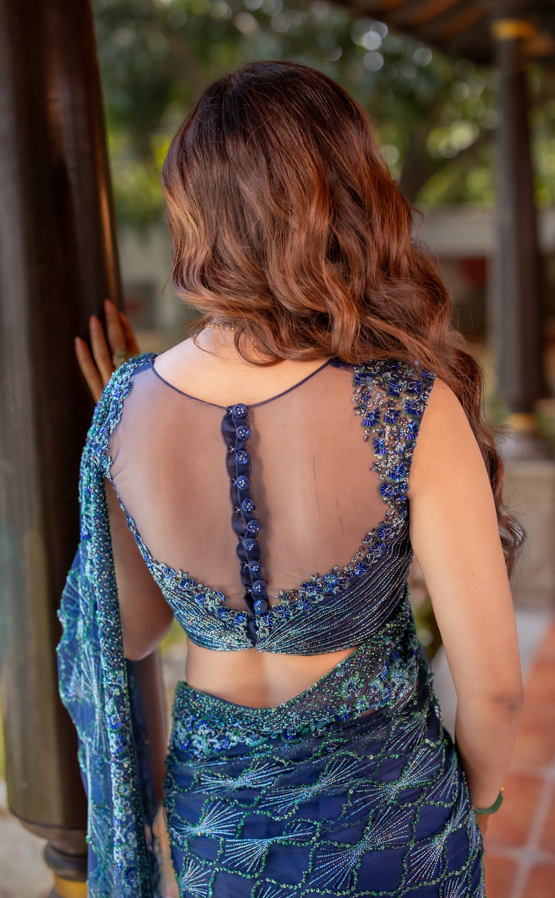 Tulle saree in midnight Blue