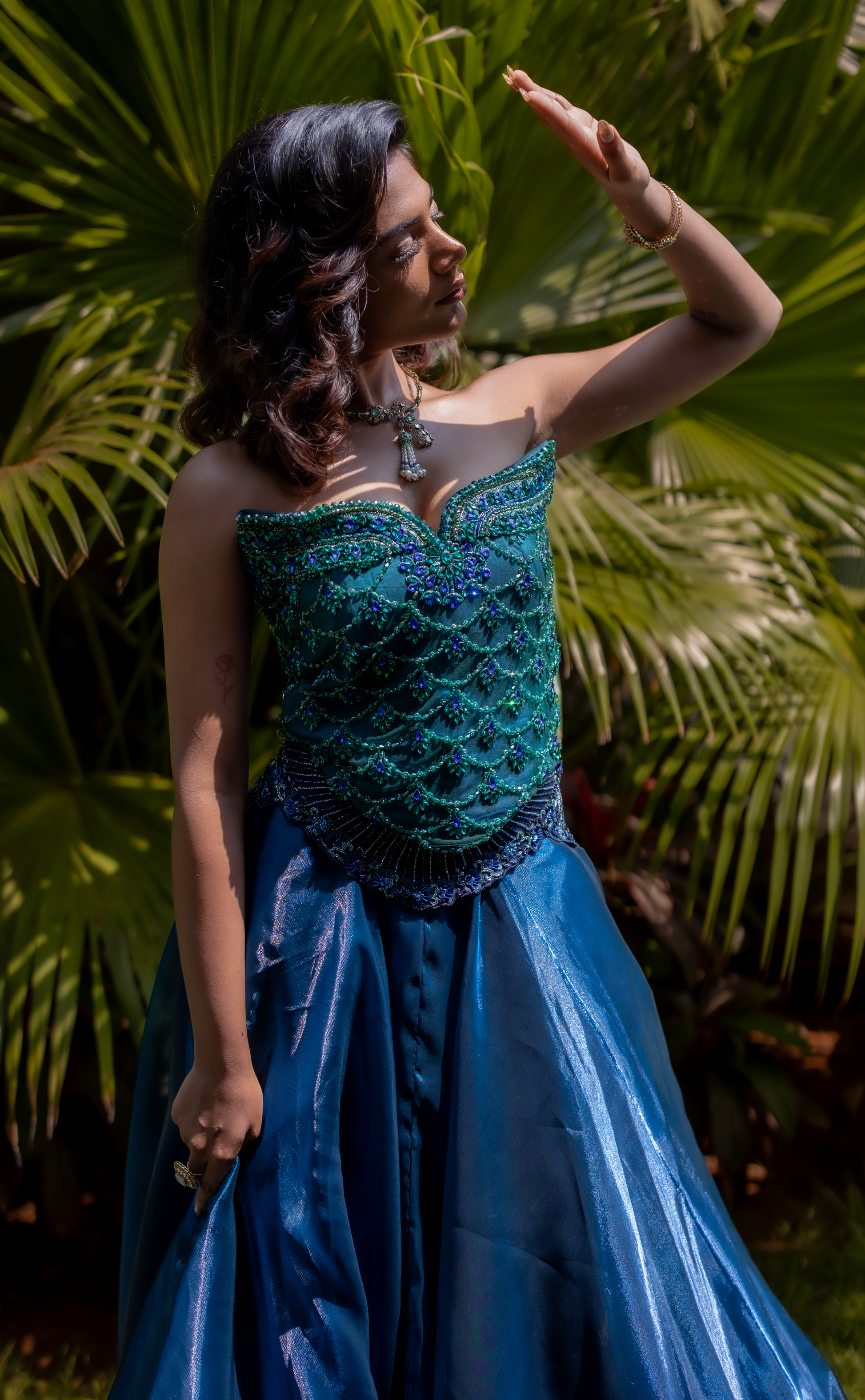 Corset with liquid organza lehenga