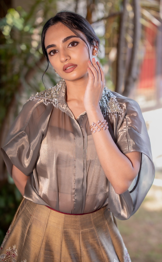 Embellished Shirt in Sage green| Reception| Sangeet & Cocktail outfits in Chennai | Studio149 Signature Trousseau