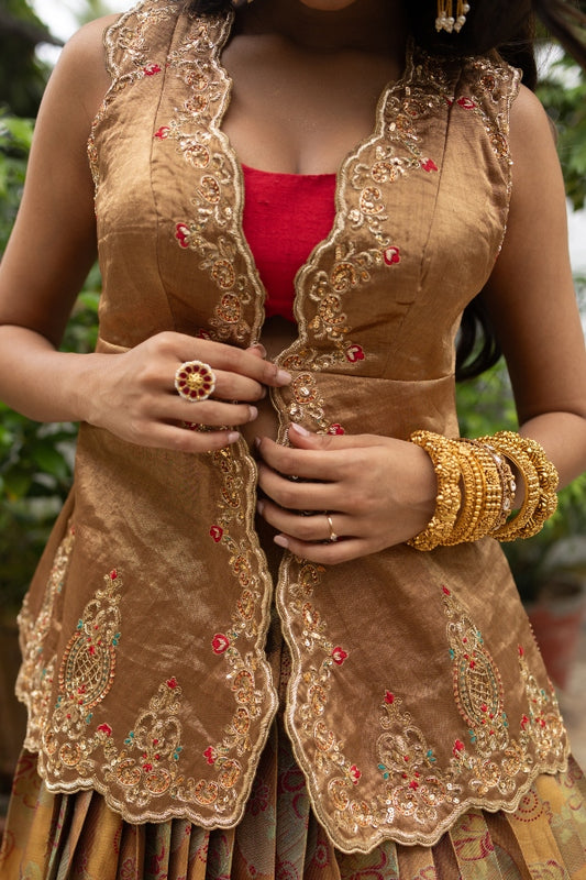 BRIDAL KANJEEVARAM HALF SAREE IN RED AND GOLD