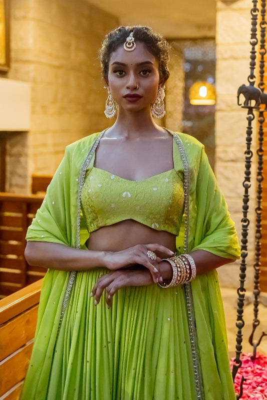 DESIGNER EMBELLISHED LEHENGA IN GREEN