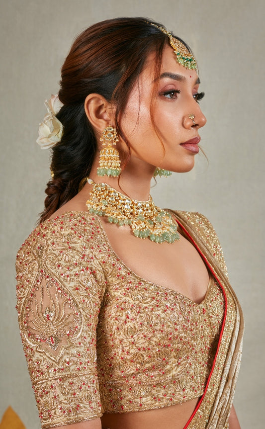 BRIDAL KANJEEVARAM HALF SAREE IN MINT GREEN AND OFF-WHITE