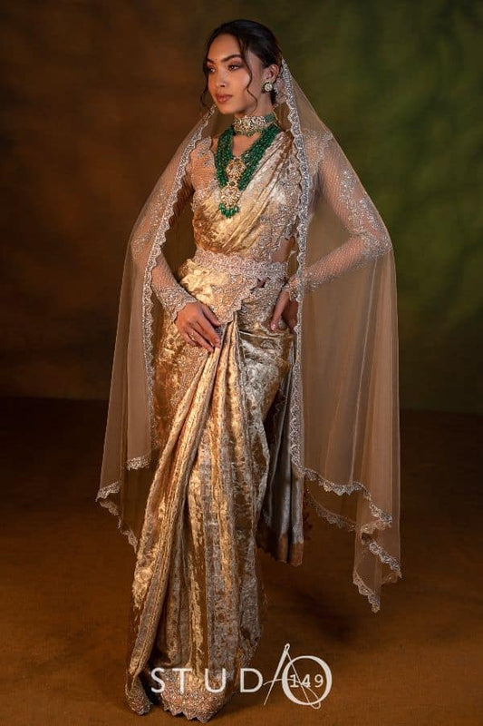 BRIDAL KANCHEEVARAM SAREE IN ROSE GOLD AND SILVER