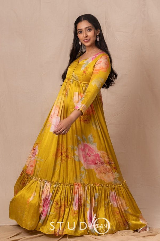 DESIGNER PRINTED ANARKALI IN LIME