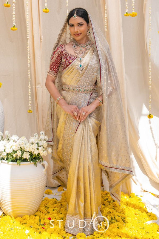 KANJEEVARAM BRIDAL SAREE IN SILVER