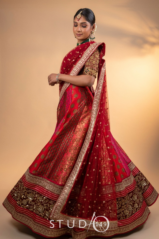 DESIGNER BROCADE LEHENGA IN RED