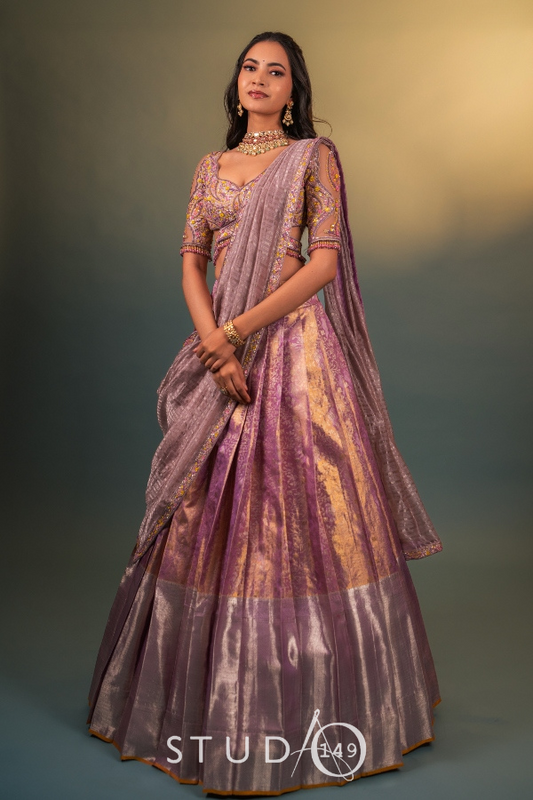 KANJEEVARAM BRIDAL HALF SAREE SET IN LILAC