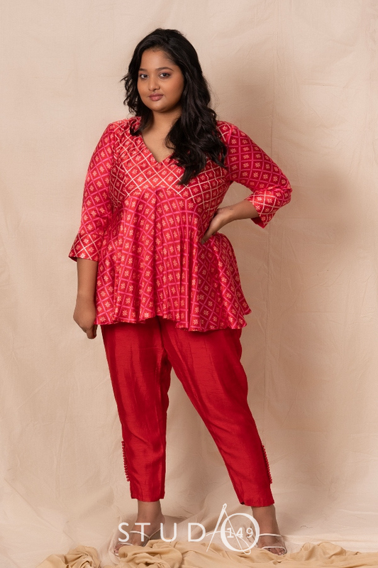 DESIGNER PRINTED PEPLUM IN RED