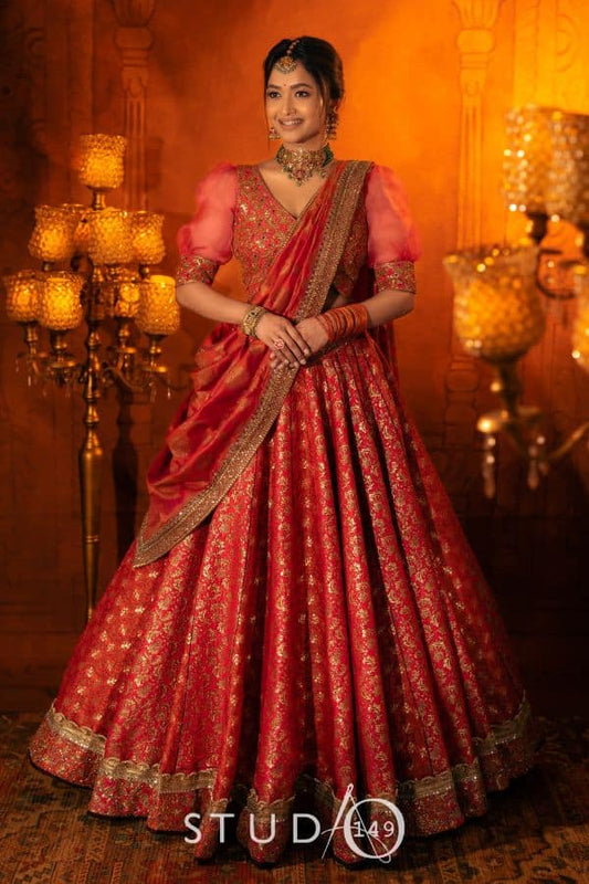 WEDDING BRIDAL LEHENGA IN CORAL PINK