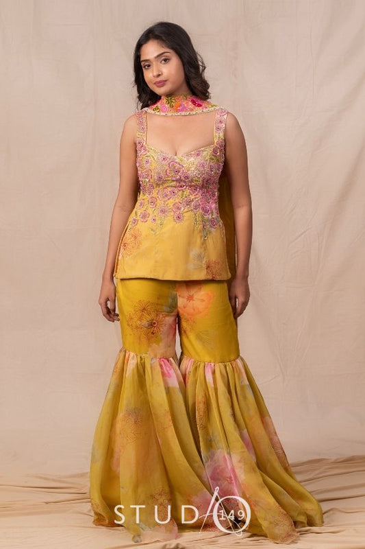 PRINTED DESIGNER SHORT KURTI & GHARARA PANTS