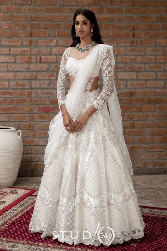 BRIDAL TULLE LEHENGA IN WHITE