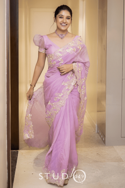 DESIGNER ORGANZA SAREE IN LILAC
