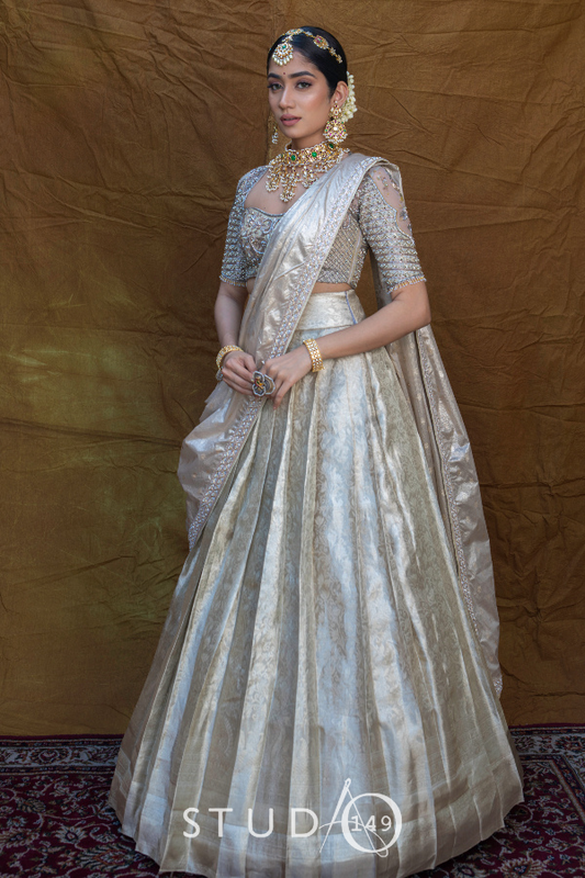 BRIDAL KANJEEVARAM HALF SAREE IN SILVER