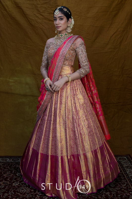 BRIDAL KANJEEVARAM HALF SAREE IN GOLD