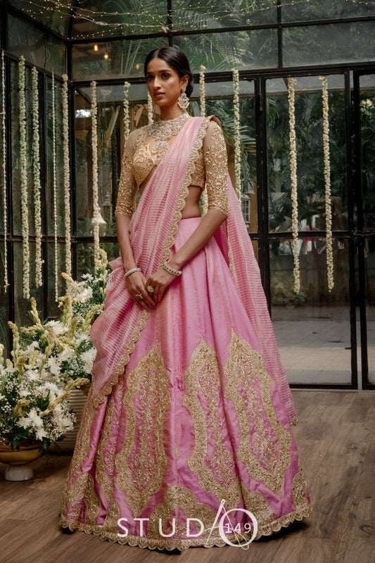 BRIDAL TISSUE RAW SILK LEHENGA