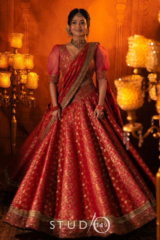 WEDDING BRIDAL LEHENGA IN CORAL PINK