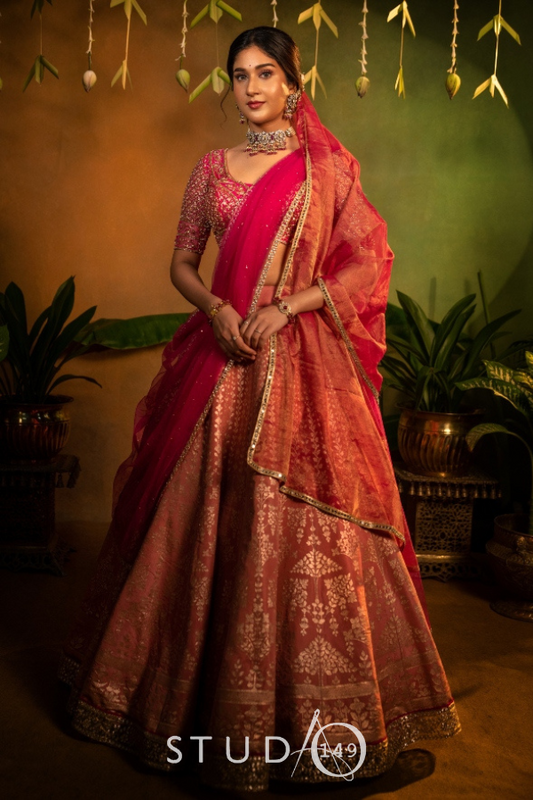 BRIDAL BANARAS LEHENGA SET IN PINK