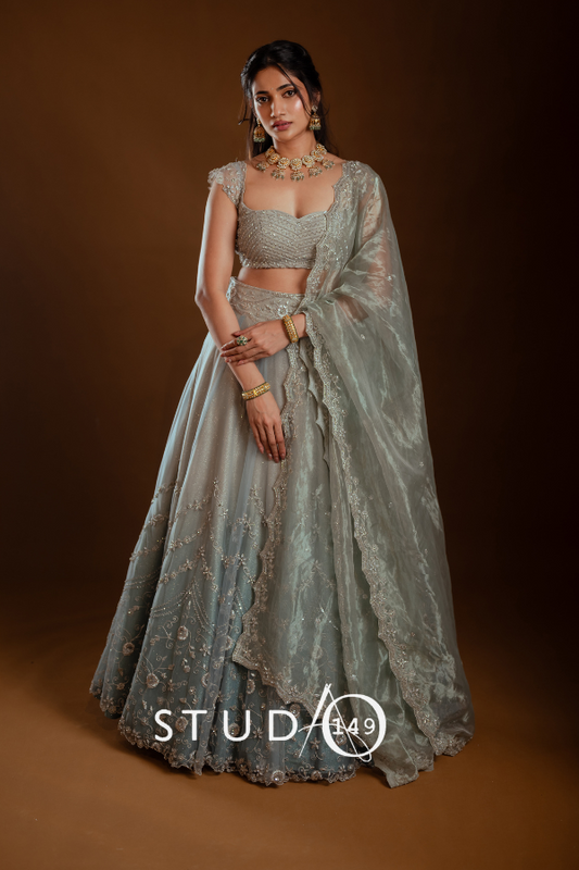 DESINGER  TULLE  LEHENGA IN BLUE